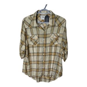 Harley Davidson Snap Button Plaid Shirt Embellishments Roll Tab Sleeves‎ Size L